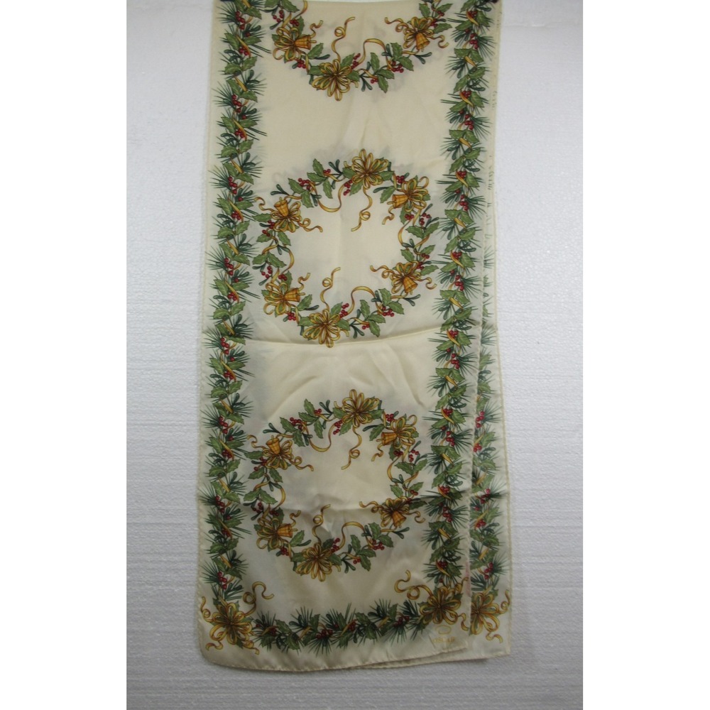Oscar de la Renta Silk Scarf Christmas Wreath Print 11x53